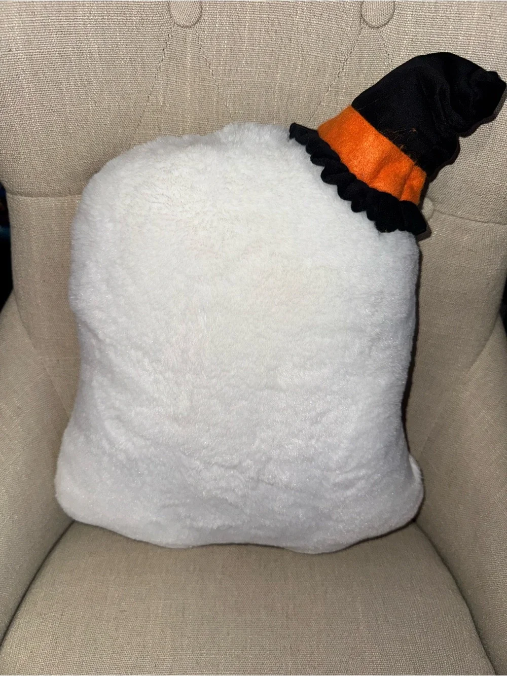 Plush White Ghost Decorative Pillow with Black & Orange Hat - Brand